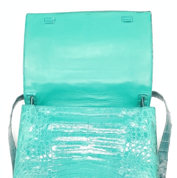 Nancy Gonzalez Green Crocodile Flap Crossbody Luxury Shoulder Bag Purse - Picture 8 of 15